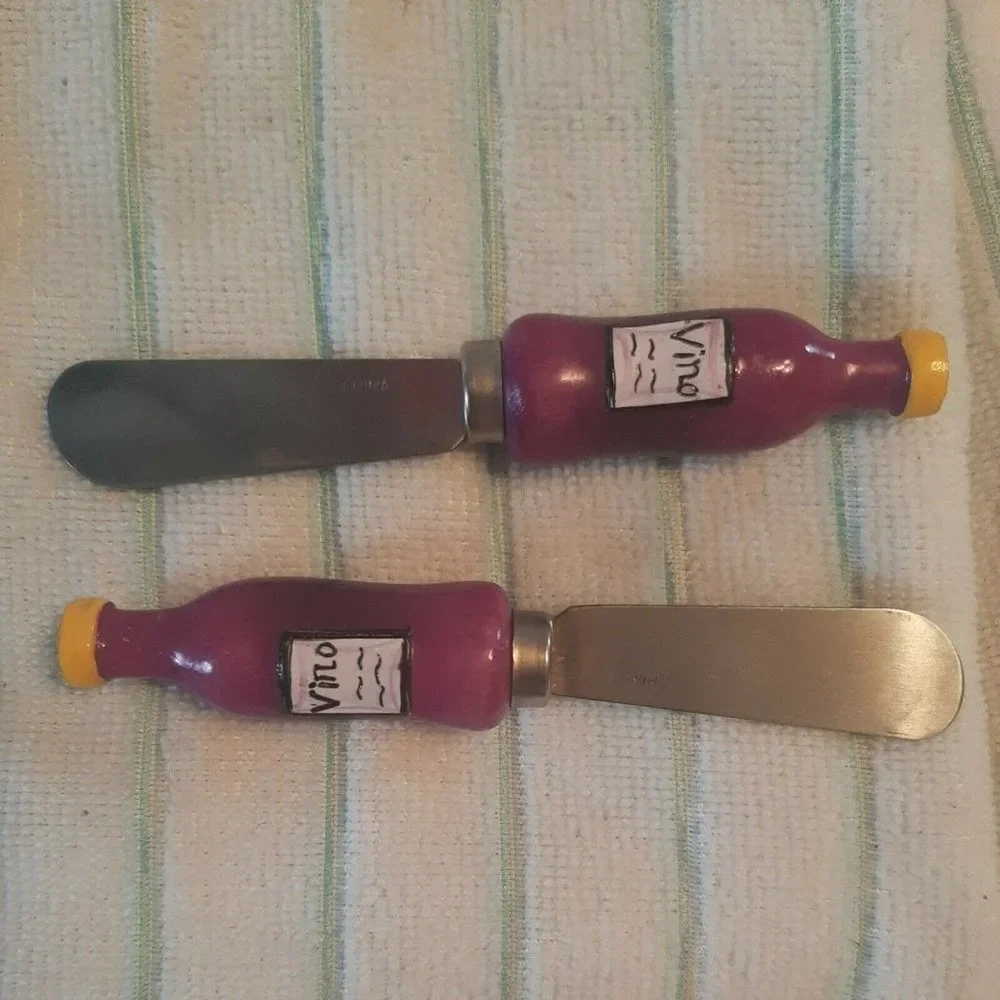 Set of 4 Appetizer Forks and Spreading Knives Purple Vino Wine Party